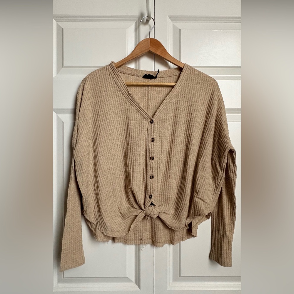 Out From Under / Tan Waffle Knit Long Sleeve / XS